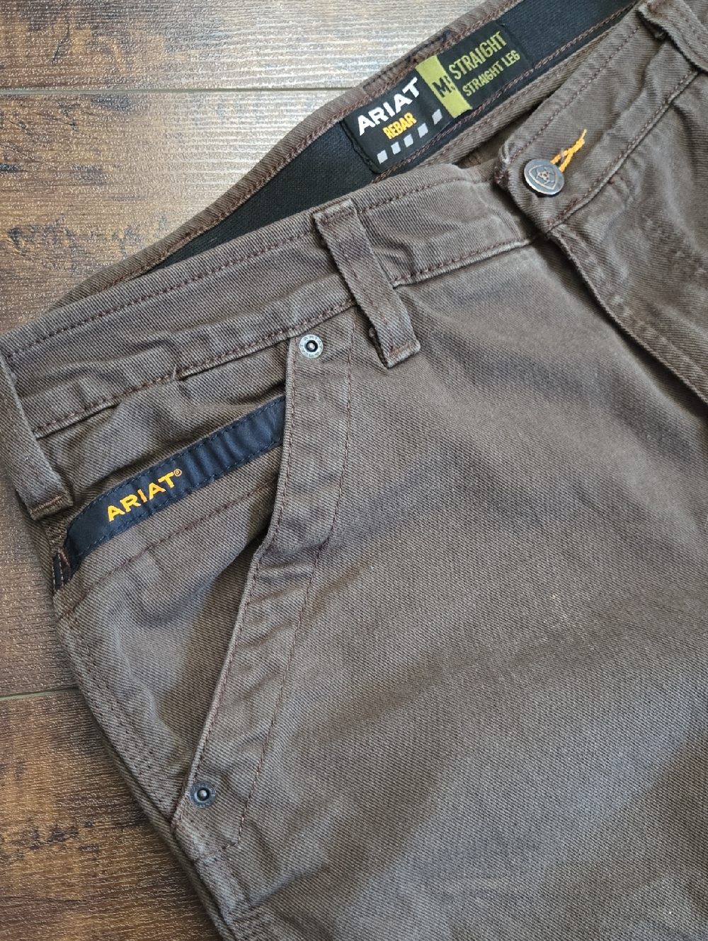 Ariat Rebar M5 Straight DuraStretch Washed Twill Dungaree Work Pants Brown 38x32